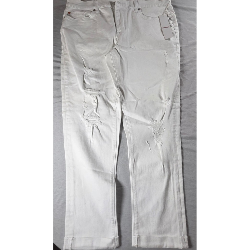 Hudson Natalie Midrise Slim Boyfriend Distressed White Jeans 31